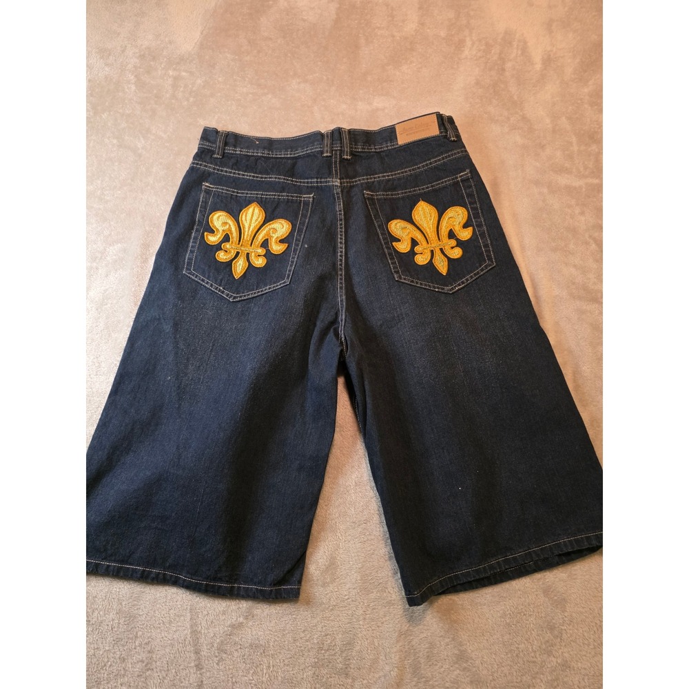 Jeans Colony Denim Shorts Mens 36 Blue Embroidered Fleur De Lis Streetwear